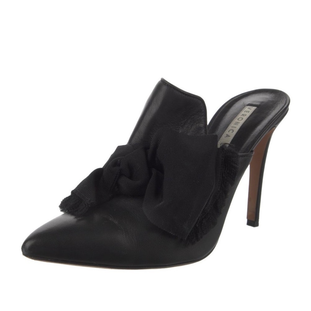Veronica Beard Leather Bow Accents Mules Black Women's Size 37.5